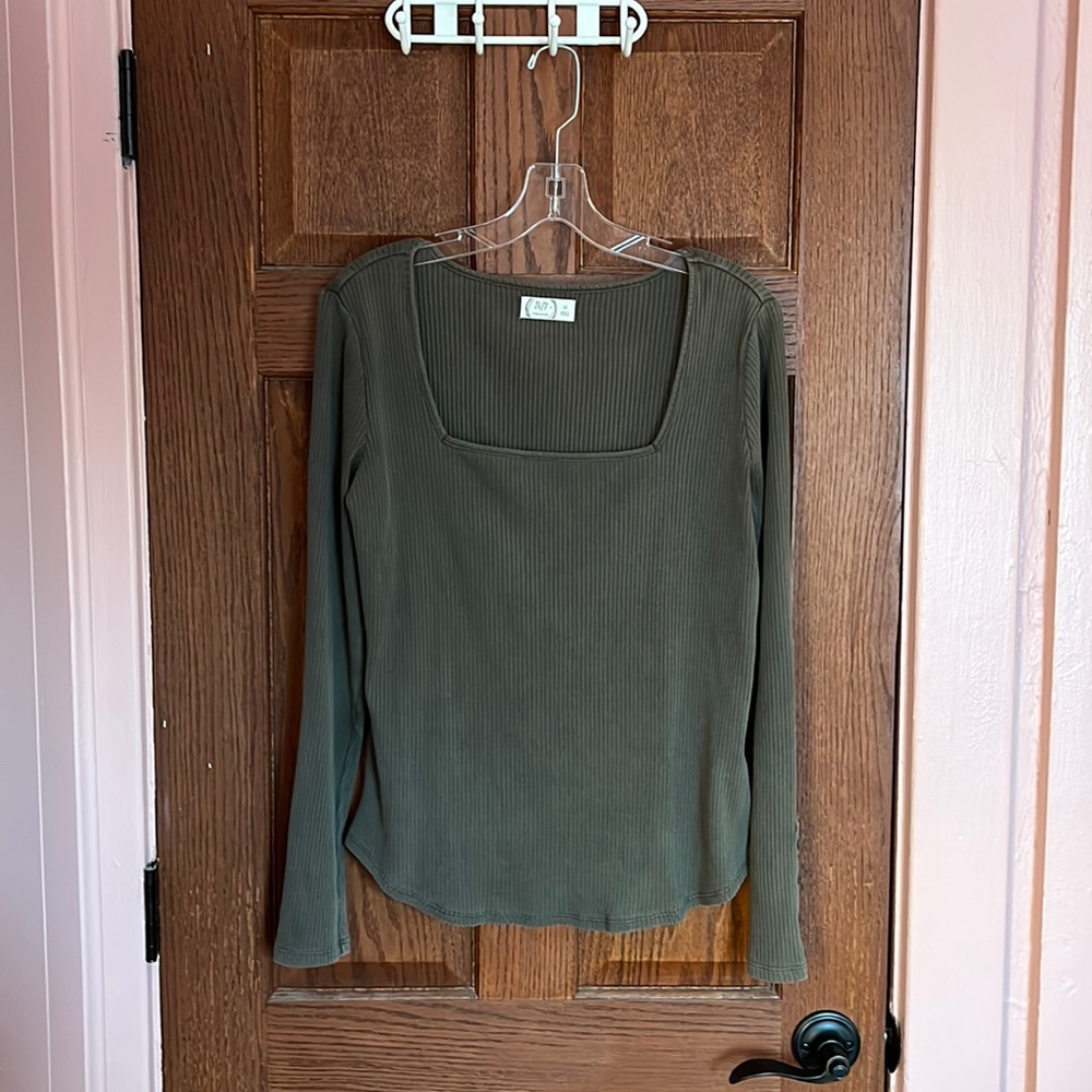 Ribbed Square Neck Long Sleeve